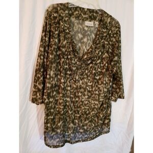 Womens Avenue Camo Green Embellished 3/4 Sleeve Top 18/20 (H93)